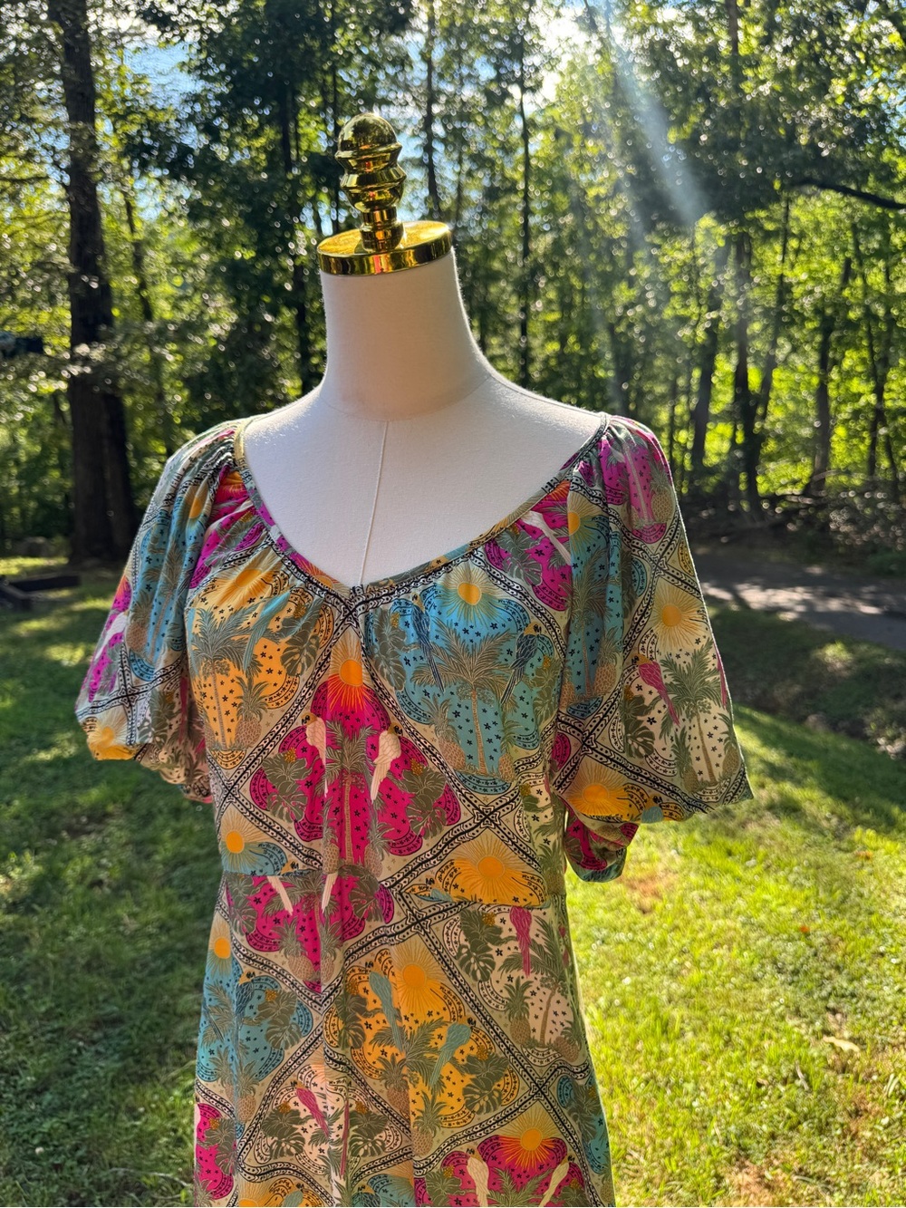 LOFT Floral Puff Sleeve V-Neck Swing Midi Dress Size 4 Vacation Resort Cruise - Picture 11 of 17